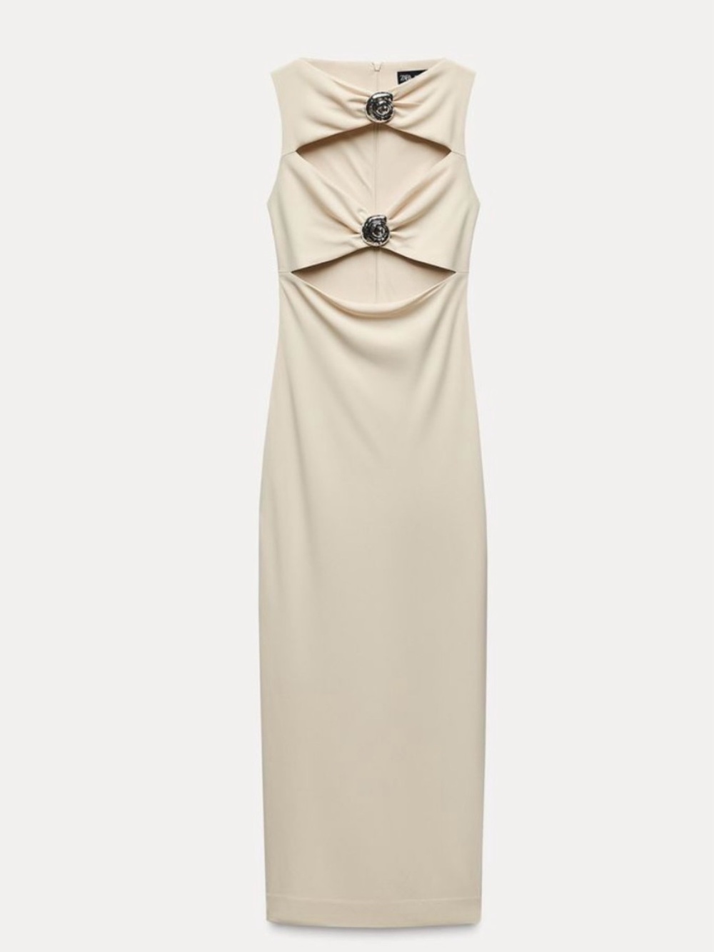 Zara Cream Midi Dress with Cutouts and Decorative Silver Shells - Picture 2 of 7